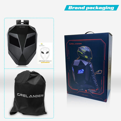 Crelander LED Knight Backpack, 19inch App Control Motorcycle Backpack with DIY Programmable Full Color Screen Waterproof Large Capacity Hard Shell Helmet Bag DIY Pixel Art Animation Laptop Daypack