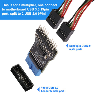 MZHOU USB 3.0 9-PIN auf USB 2.0 9-PIN Frontpanel-Buchsen-Adapterkarte, USB 3.0 Motherboard 19-PIN auf Dual 9-PIN Schnittstellen-Erweiterungskarte