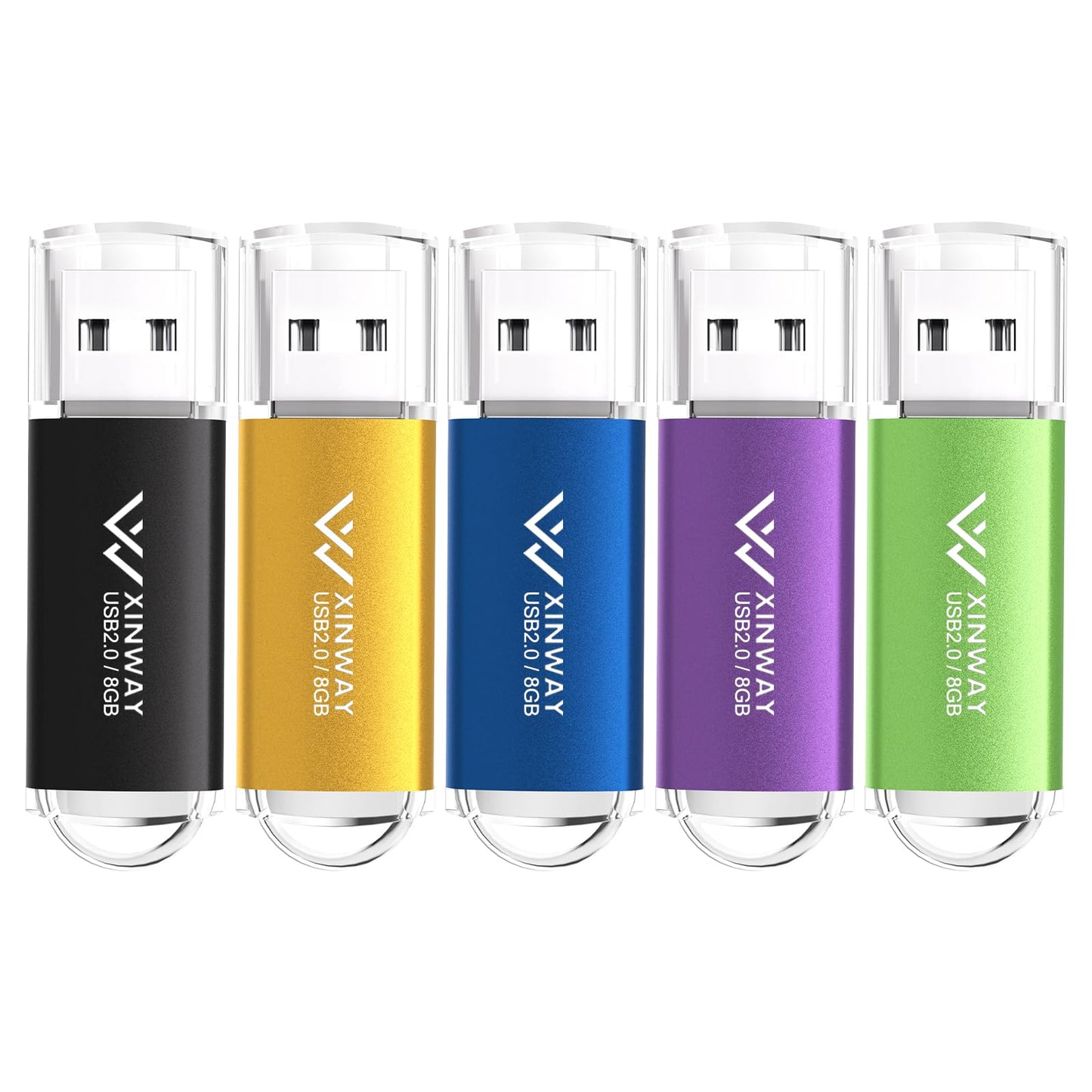 XINWAY 8 GB USB 2.0 Flash-Laufwerk, 5er-Pack, verschiedene Farben: Schwarz, Blau, Grün, Gold, Lila