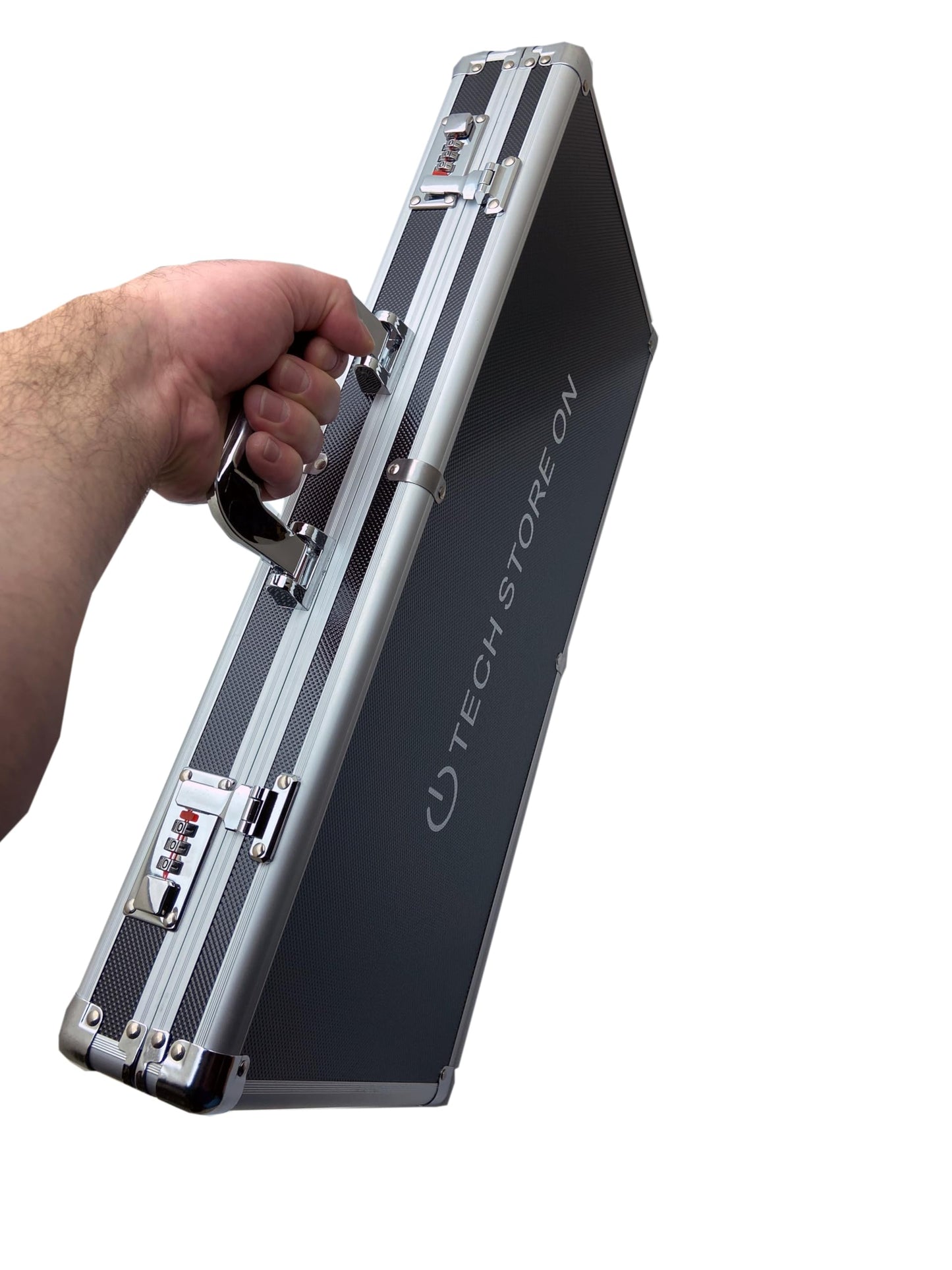 TECH STORE ON Aluminium-USB-Laufwerk-Organizer-Koffer (130 Steckplätze mit Griff) – Stoßfeste und antistatische große Aufbewahrungsbox mit Zahlenschloss | Professioneller Metallkoffer für IT- und Medienprofis