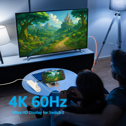 Switch 2 Dock Station HDMI-Kabeladapter 4K@60Hz 18Gbps 6,7ft PD 100W USB C auf HDMI 2.0 Konverter, Tragbares Reise-TV-Anschlusskabel Kompatibel mit Nintendo Switch 2/OLED/Nintendo Switch-Blau