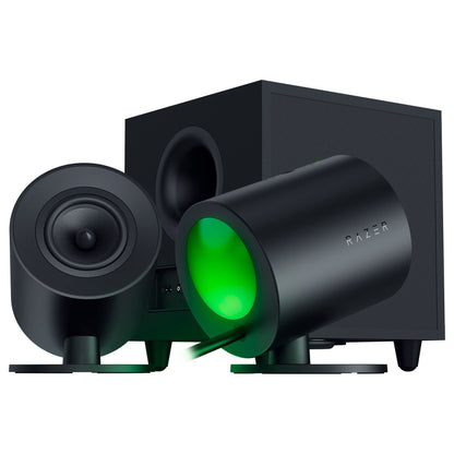 Razer Nommo V2 – 2.1-PC-Gaming-Lautsprecher mit kabelgebundenem Subwoofer: THX Spatial Audio – Chroma RGB-Rückprojektion – 3-Zoll-Treiber – nach unten gerichteter 5,5-Zoll-Subwoofer – kabellose Fernbedienung