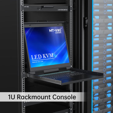 MT-VIKI KVM-Rackkonsole mit 19-Zoll-LCD-Monitor, 8-Port-VGA-KVM-Switch mit Tastatur und Touchpad-Monitor, passend für 1 HE 19-Zoll-Racks, OSD/Hotkeys/Tasten 【mit 8-Port-KVM-Kabel】