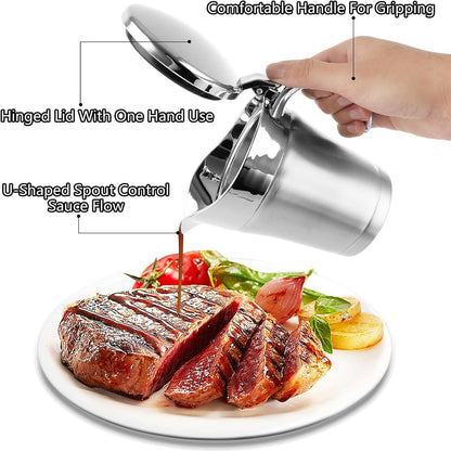 Isolierte Saucenschüssel aus Edelstahl mit Deckel – 450 ml/16 oz, doppelwandig isoliert, für heiße und kalte Saucen – Saucenkrug mit Klappdeckel, ideal für Soße oder Sahne an Thanksgiving.