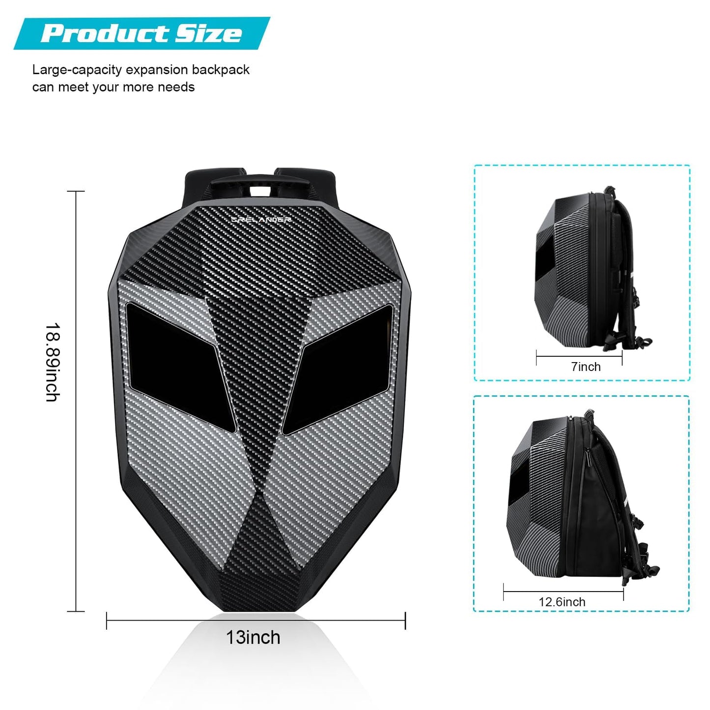 Crelander LED Knight Backpack, 19inch App Control Motorcycle Backpack with DIY Programmable Full Color Screen Waterproof Large Capacity Hard Shell Helmet Bag DIY Pixel Art Animation Laptop Daypack