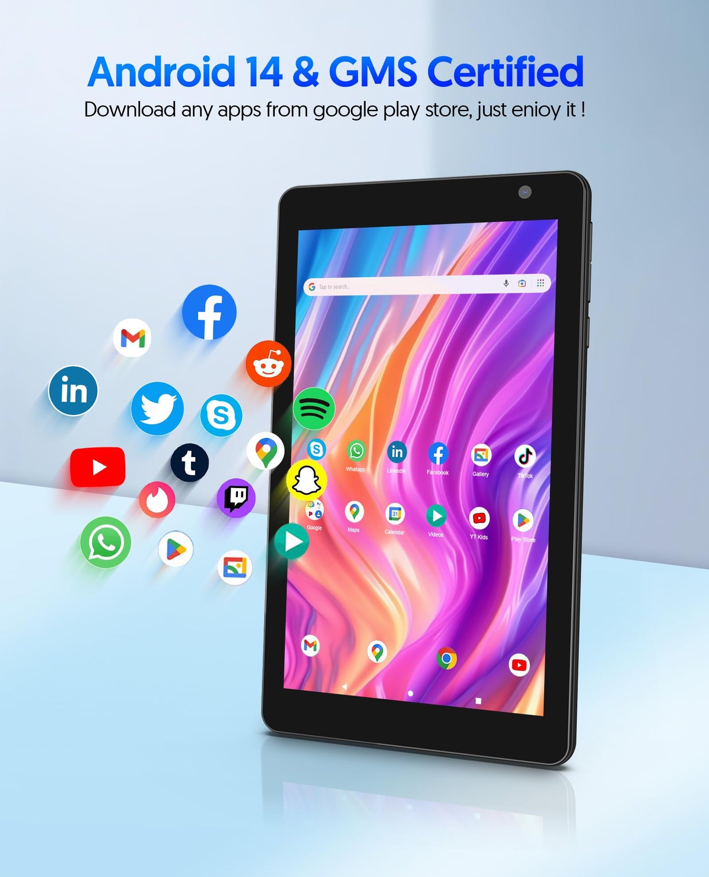 PUTECCH Android-Tablet, 7 Zoll, Android 14, 8 GB RAM, 64 GB ROM (erweiterbar auf 1 TB), Octa-Core-Prozessor, 5G Wi-Fi 6, Dual-Kamera (2 MP + 8 MP), 3500-mAh-Akku, Bluetooth, Schwarz