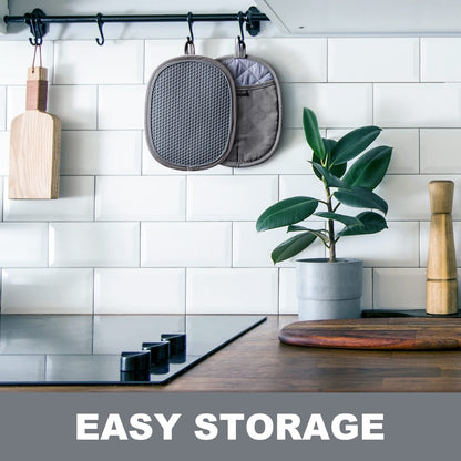 2-Pack Silicone Pot Holders for Kitchen Heat Resistant up to 500°F, Non-Slip Large Hot Pads with Pocket, Quilted Liner Trivets for Countertops Hot Pots and Pans (Gray)