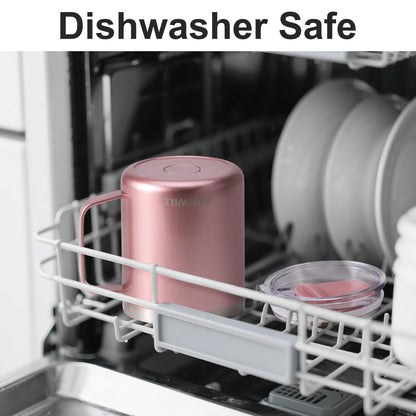 SUNWILL Travel Coffee Mug with Lid, Insulated Tumbler with Handle, 14 oz Stainless Steel Cup for Ice, Water, Tea, Rose Gold