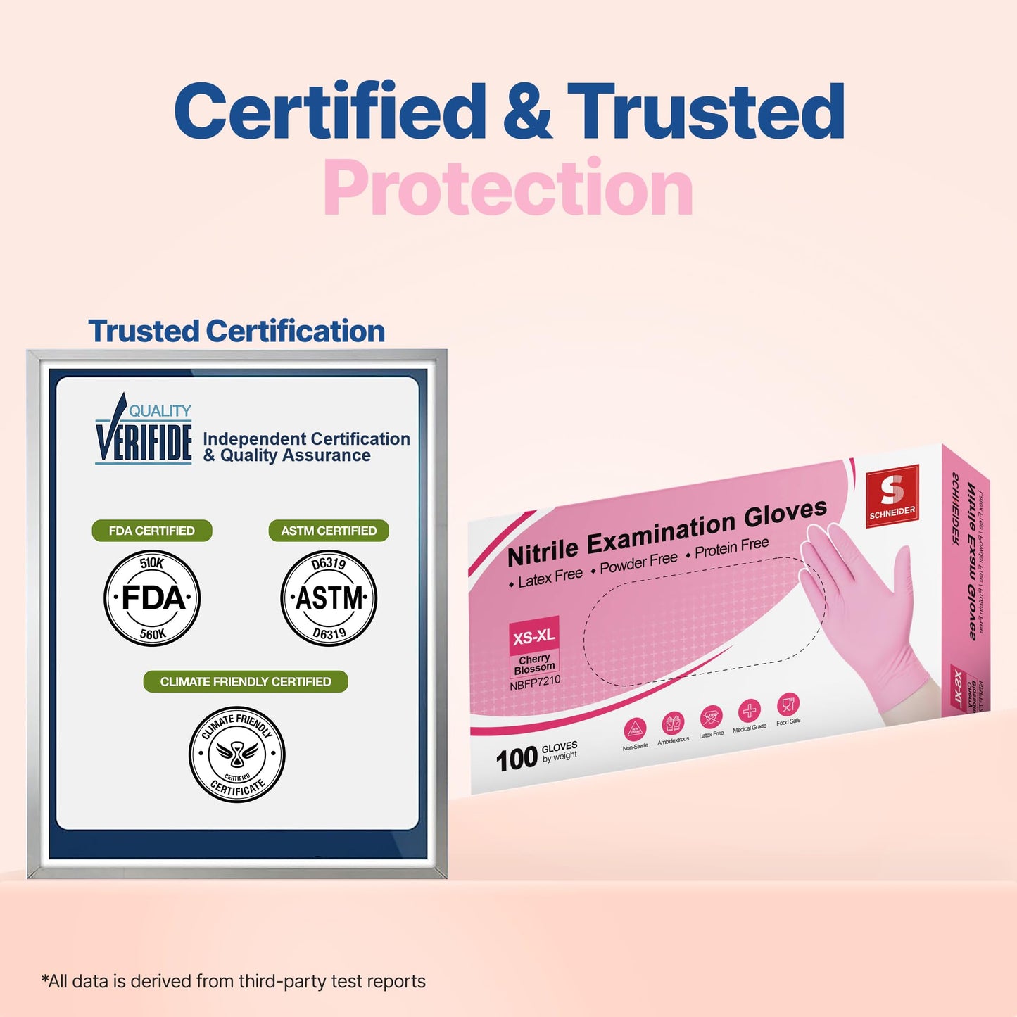 Schneider Nitril-Untersuchungshandschuhe, 4 mil, medizinische Einweghandschuhe, latexfrei, puderfrei, lebensmittelecht, zum Kochen, Reinigen und für Untersuchungen, Kirschblütenmuster, Größe M, 100 Stück pro Packung