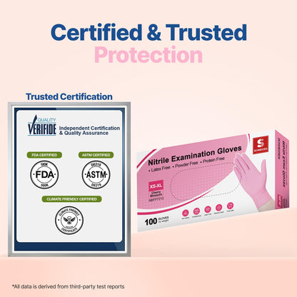Schneider Nitril-Untersuchungshandschuhe, 4 mil, medizinische Einweghandschuhe, latexfrei, puderfrei, lebensmittelecht, zum Kochen, Reinigen und für Untersuchungen, Kirschblütenmuster, Größe M, 100 Stück pro Packung