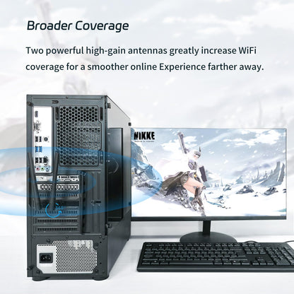 QFly PCIe WiFi 6E Karte, AX210 Netzwerkkartenadapter für PC-Gaming, Bluetooth 5.3, Tri-Band (802.11ax) 5400Mbps 6GHz Wireless LAN Karten mit MU-MIMO, OFDMA, Unterstützt Windows 10/11 (64-Bit)