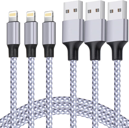 TAKAGI Lightning-Ladekabel für iPhone, [MFi-zertifiziert] 3er-Pack, 1,8 m langes, nylonummanteltes USB-Ladekabel, Highspeed-Übertragungskabel, kompatibel mit iPhone 14/13/12/11 Pro Max/XS Max/XR/XS/X/8/iPad