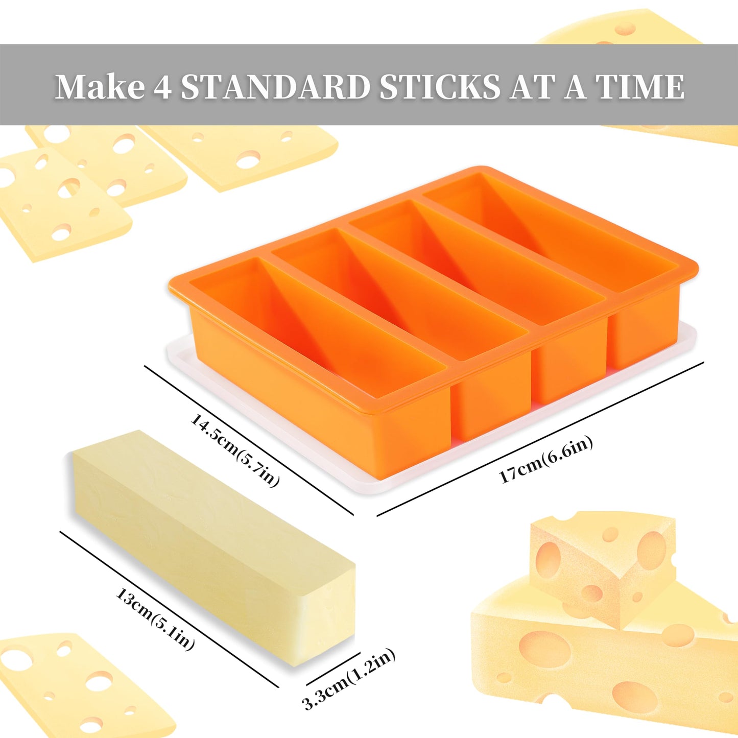 OHOLA Silikon-Butterform mit Deckel, antihaftbeschichtet für Schokolade, Energieriegel und Kuchen (1 Stück, stilvolle orange Farbe)