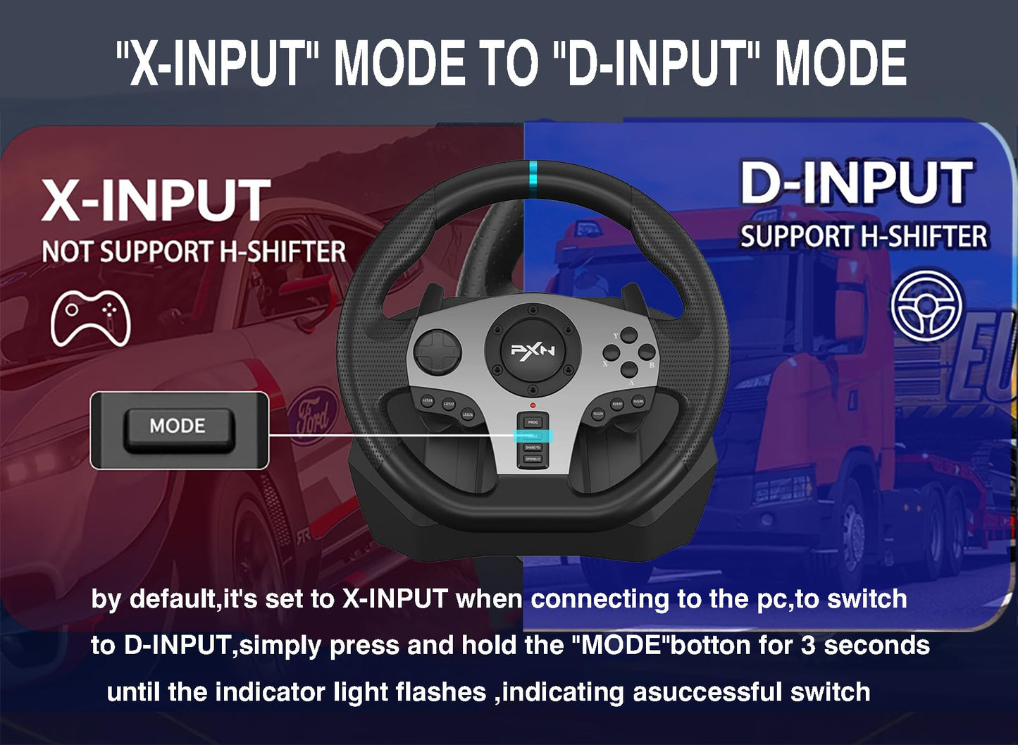 PXN V9 Gaming Racing Wheel pc Steering Wheel With Pedals and Shifter 270/900° Dual-Motor Feedback Driving gaming Racing Wheel for PC,PS4,PS3,Xbox One, Xbox Series X/S,N-Switch