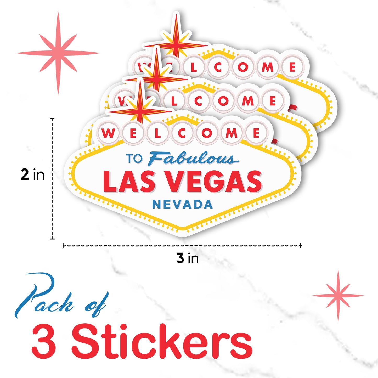 Sticky Expressions | (3 Stück) Willkommen im fabelhaften Las Vegas Aufkleber – Größe 7,6 x 5,1 cm – Stark haftend, langlebig, wetterfest. Perfekte Vegas-Aufkleber