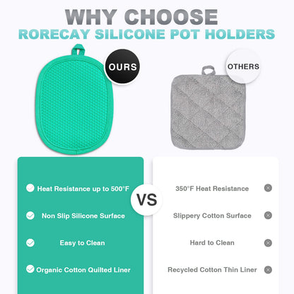 2-Pack Silicone Pot Holders for Kitchen Heat Resistant up to 500°F, Non-Slip Large Hot Pads with Pocket, Quilted Liner Trivets for Countertops Hot Pots and Pans (Gray)