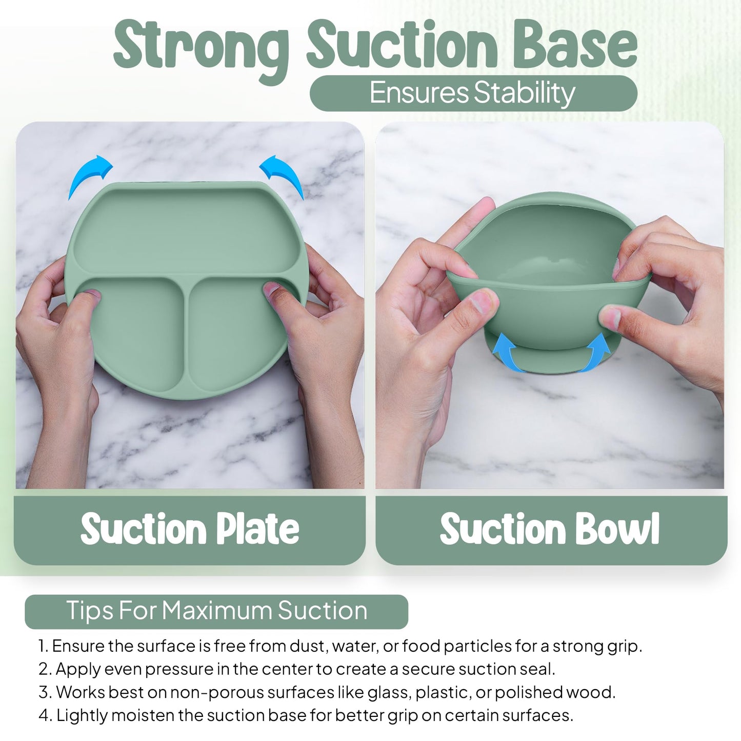 O'doe 17-teiliges BPA-freies Silikon-Baby-Fütterungsset | Dicke und weiche Saugnapfteller, Babyschalen, Holzgabel und -löffel und mehr | Macht die Mahlzeiten für Ihr Kleines einfach und unterhaltsam (Grün, V2)