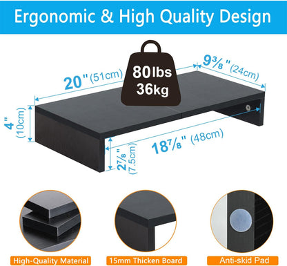 TEAMIX 20-Zoll-Monitorständer, schwarzer Desktop-Ständer für PC/TV/Laptop/Drucker, Monitorständer aus Holz mit Ablagefach, Computerständer mit Tastaturablage 