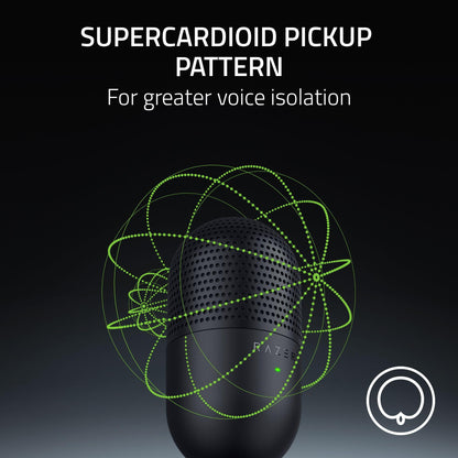 Razer Seiren V3 Mini-USB-Mikrofon: Kondensatormikrofon – Supernierencharakteristik – Stummschaltsensor mit LED-Anzeige – Stoßdämpfer – Ultrakompakt – Kompatibel mit PC, Discord, OBS Studio und XSplit – Schwarz