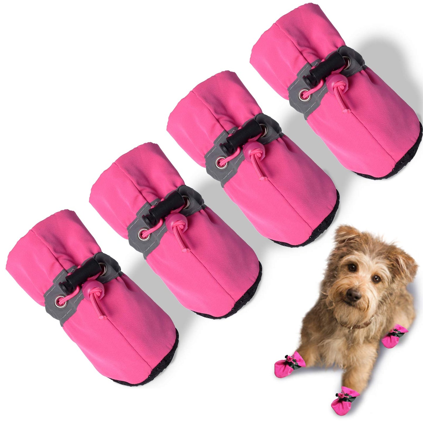 TEOZZO Hundeschuhe für heißen Asphalt, rutschfeste Sohle, Pfotenschutz, reflektierende Streifen, 4er-Pack, Rosa, 3