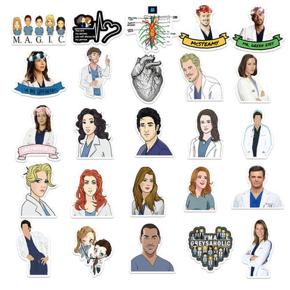 Aufkleber zur TV-Serie Grey's Anatomy – Lustiges 50er-Pack Aufkleber für Wasserflaschen, Thermosflaschen, Autos, Handys, Computer, Laptops – Niedliche, wasserfeste, ästhetische und trendige Aufkleber für Teenager und Mädchen