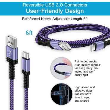 USB-Typ-C-Schnellladekabel für Android-Smartphones [3er-Pack, 1,8 m] für Samsung Galaxy S23 Ultra/S23+/S22/S21/S20, Z Flip 7 4, S24/S24 Ultra/S25 Ultra/S25, Kfz-Ladekabel für Moto, Google Pixel 9