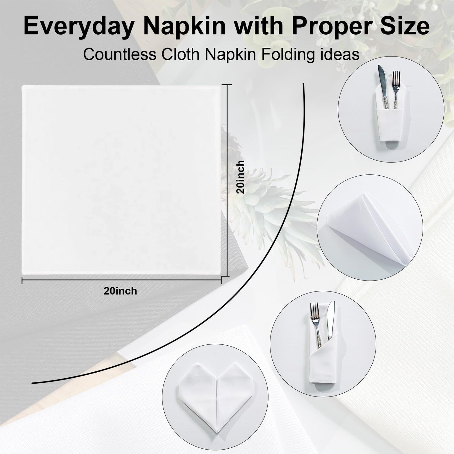 OTR ORVETEX Weihnachts-Stoffservietten, weiß, 50 x 50 cm, waschbare Polyester-Servietten mit gesäumten Kanten für Abendessen, Weihnachten, Hochzeiten, Bankette und Tischdekoration (Weiß, 24er-Packung)