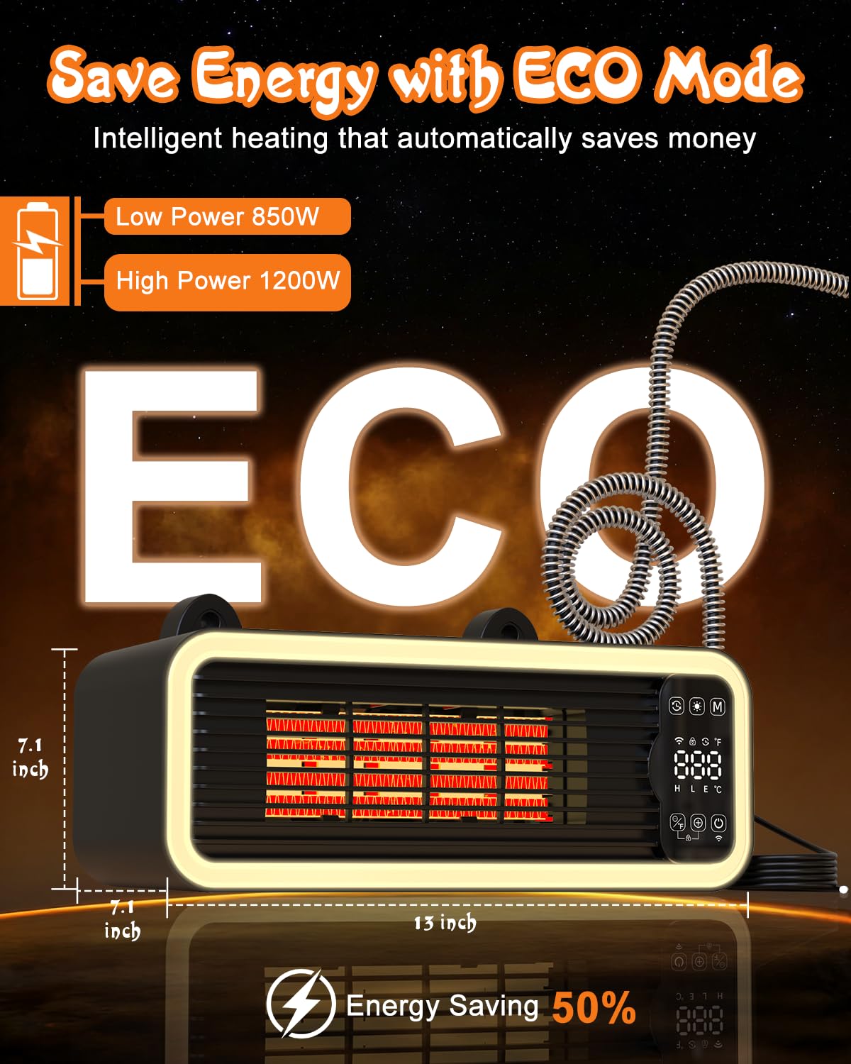 Intelligente WLAN-Hundehüttenheizung mit Thermostat, 1200 W, bissfest, sicher für den Außenbereich, für Zwinger, Eco-Modus und sanftes Licht