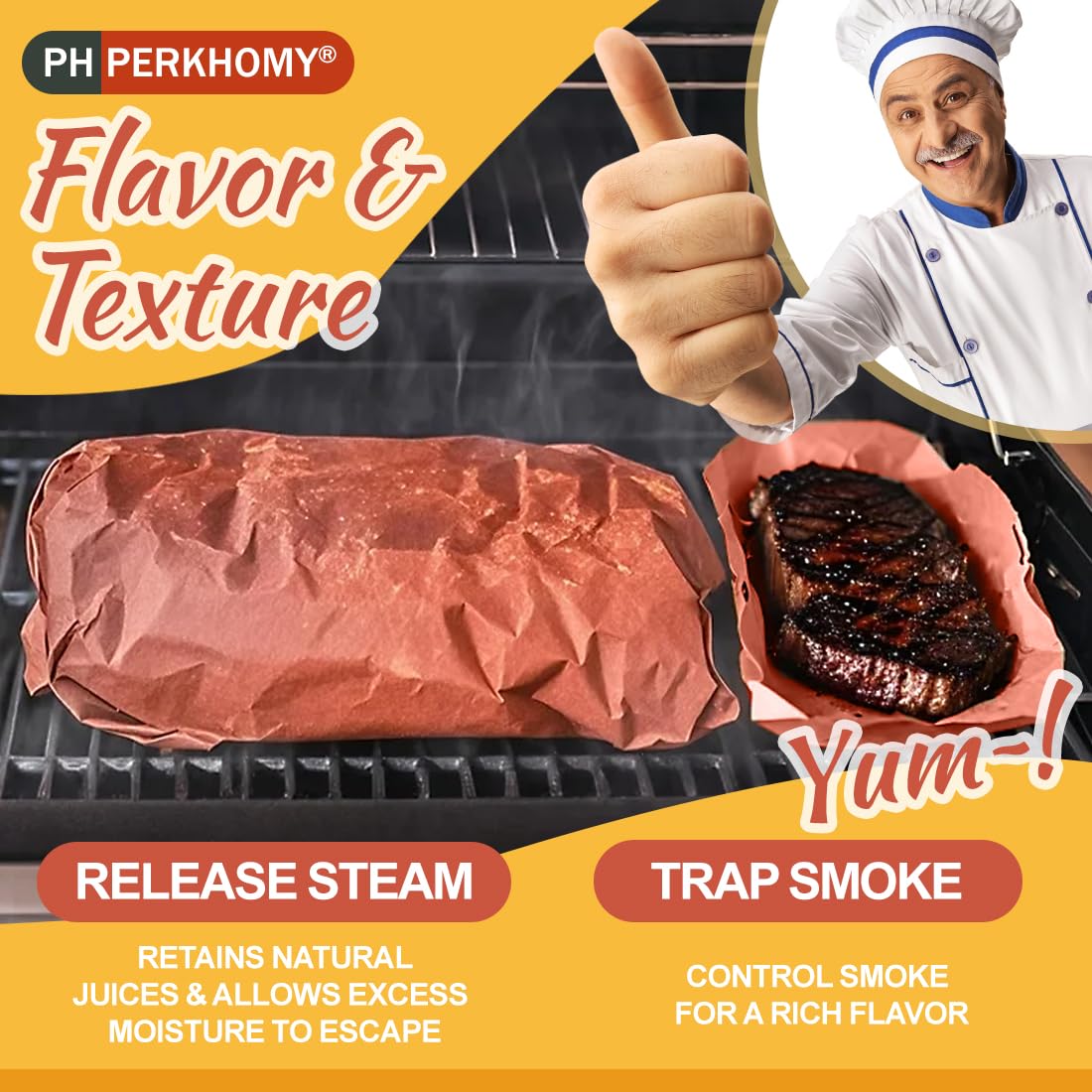 PerkHomy 18" x 200' (2400") Pink Butcher Paper Roll for Smoker BBQ Grilling Smoking Meat Unbleached Uncoated Unwaxed Peach (Pink, 18" x 200')