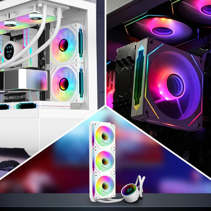 RGB-Lüfter: 5er-Pack 120-mm-PWM-ARGB-Gehäuselüfter mit Lüfter-Hub und Fernbedienung, Drehzahlregelung, PWM-gesteuerter Lüfter für Computergehäuse und Wasserkühlungssysteme, Weiß