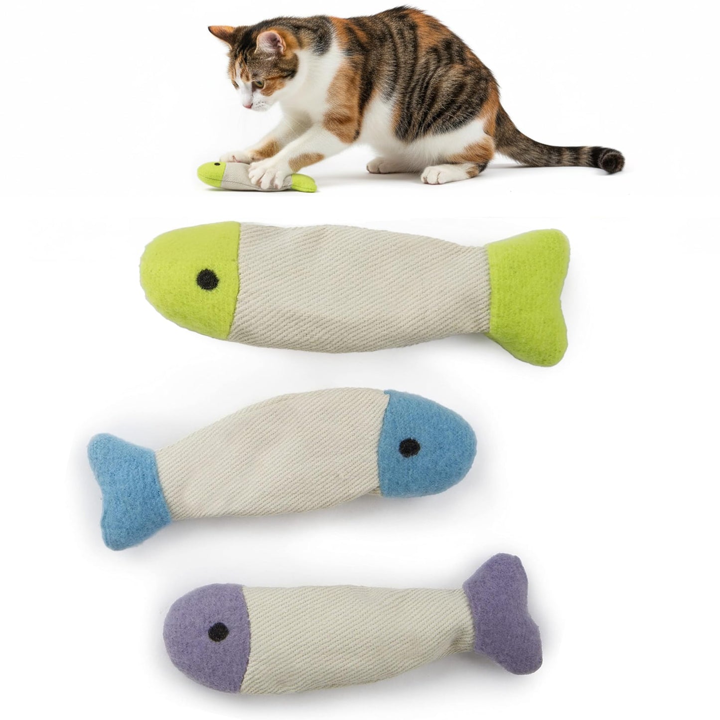 SmartyKat (3 Count) Fish Flop Crinkle Catnip Cat Toys - Multi Color, 3 Count