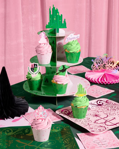xo, Fetti Pink + Green Witch Cupcake Tower, 3 Etagen | Geburtstagsdekoration, Zauberer-Deko für Kinder, Tortenständer für Mädchen, Desserttisch für Junggesellinnenabschiede