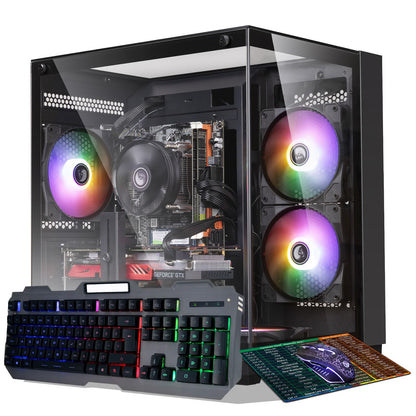 Vorkonfigurierter Gaming-PC, Intel Core i5 Desktop-Prozessor (3,2–3,6 GHz), RX550-Grafikkarte (4 GB GDDR5-Videospeicher), 16 GB RAM, 512 GB NVMe SSD, Wi-Fi 5, 4 RGB-Lüfter, Windows 11