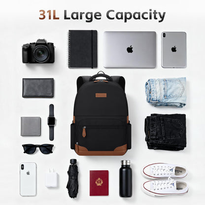 RealCool Laptop-Rucksack, 31 Liter, Reiserucksack, Geschenk für Damen und Herren, passend für Laptops bis 15,6–17 Zoll, wasserabweisender College-Rucksack, für Schule und Geschäftsreisen (Schwarz)