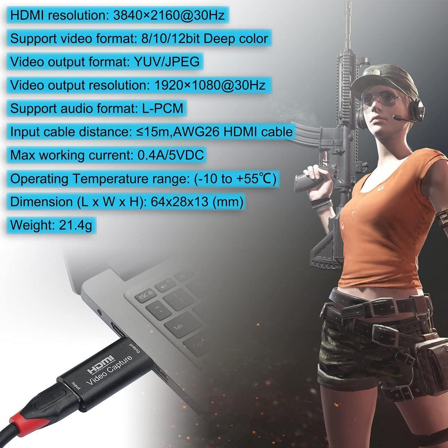 BlueAVS HDMI-zu-USB-Videoaufnahmekarte 1080P für Live-Video-Streaming und Aufnahmen über DSLR-Camcorder und Action-Cam (Schwarz) 