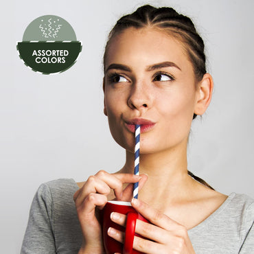 PAMI 250er-Packung kompostierbare Papierstrohhalme für Getränke, verschiedene Farben inklusive Rosa, PFAs- biologisch abbaubar, robust für Kaffee, Saft, Cocktails und Partys