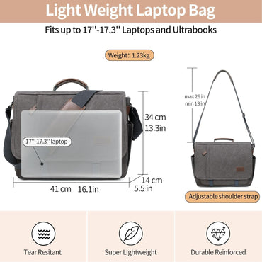 PPOBOW Canvas Messenger Bag für Herren, wasserdichte Business-Tasche für Herren, Vintage Canvas Laptoptasche (Grau)
