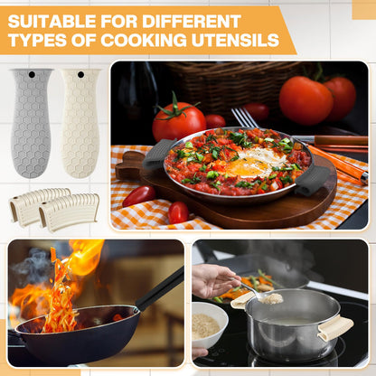 Patelai 8 Pcs Silicone Pot Holders Set Cast Iron Handle Cover Heat Resistant Pot Handle Covers Potholder Non Slip Reusable Pan Sleeve for Frying Pan Kitchen Supplies(Black)