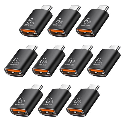 Pastall 10er-Pack 10 Gbit/s/120 W USB-C-auf-USB3.1-Adapter, Schwarzer Typ-C-Stecker auf USB-Buchse-Adapter für Smartphone, PC, Laptop, Tablet, Tastatur usw.