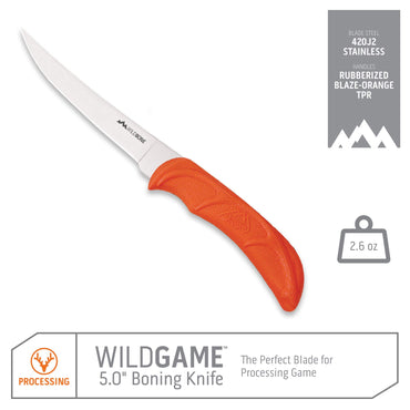 OUTDOOR EDGE 5" Wildausbeinmesser – Feststehende Klinge zum Zerlegen von Wild und Fisch mit rutschfestem, gummiertem TPR-Griff