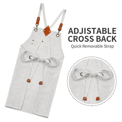 ZOMAO Kochschürze, Baumwoll-Canvas-Schürze mit gekreuztem Rückenteil und Taschen für Damen und Herren, verstellbare Träger und große Taschen, Küchenschürze zum Kochen und Backen 