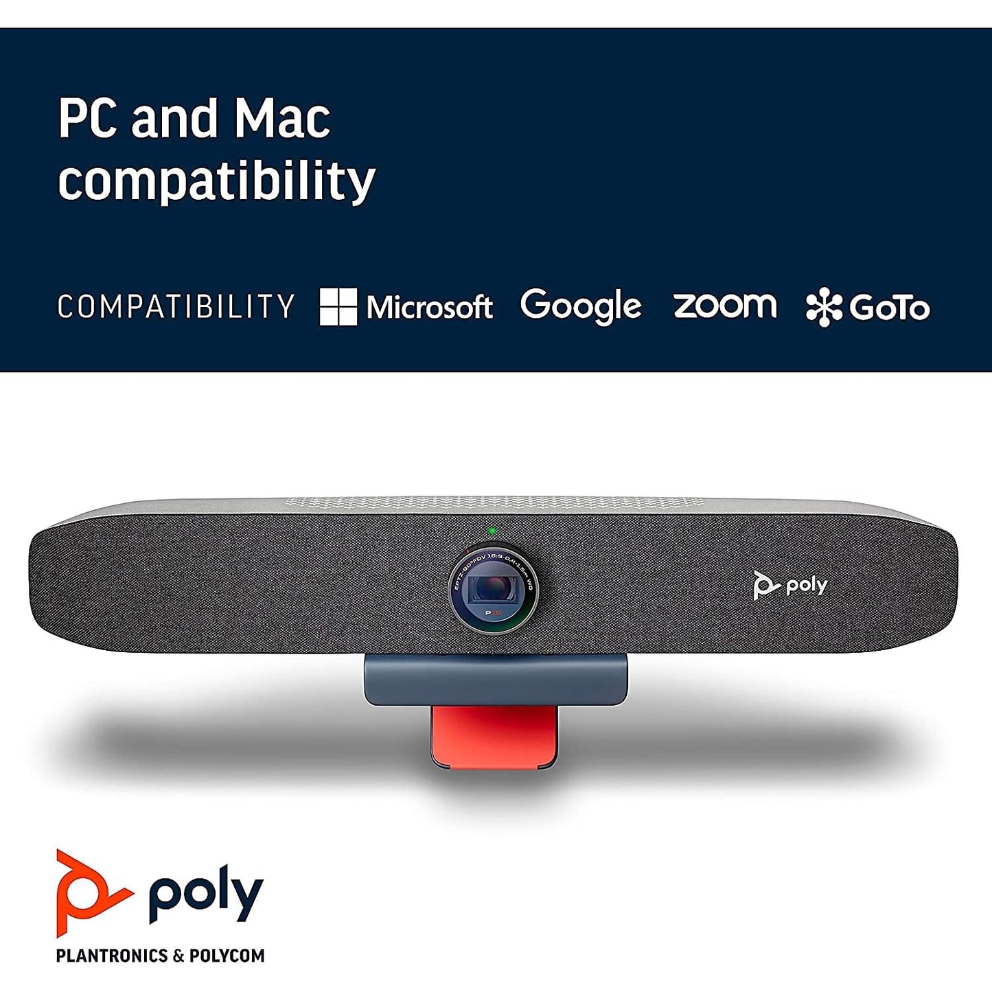 Poly Studio P5 Professionelle Webcam (Plantronics) – 1080p HD Laptop-Kamera für Videokonferenzen und Fernunterricht – Monitor- und Stativhalterung – Sichtschutzblende – Kompatibel mit Teams (zertifiziert), Zoom (zertifiziert) 