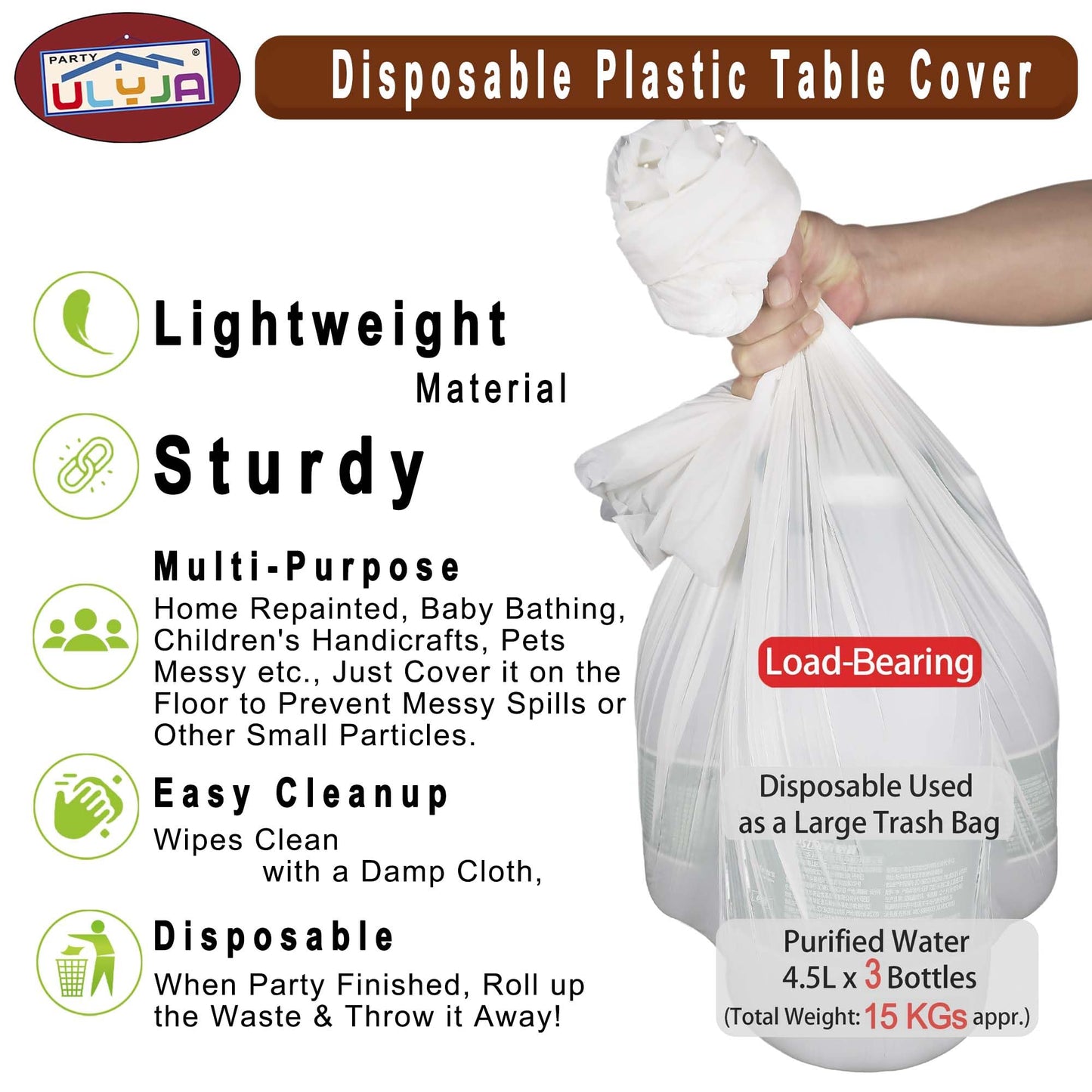 PARTY ULYJA Burgunderrote Tischdecken aus Kunststoff, 3er-Pack, Premium, 54 Zoll x 108 Zoll, Einweg-Tischdecken, Dekorative Tischdecken für rechteckige Tische