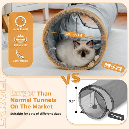 PAWZ Road Katzentunnel, 130 cm lang, zusammenklappbarer Tunnel mit 30 cm Durchmesser, geeignet für große Katzen, Kaninchen und Welpen – Groß