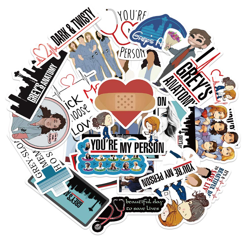 Aufkleber zur TV-Serie Grey's Anatomy – Lustiges 50er-Pack Aufkleber für Wasserflaschen, Thermosflaschen, Autos, Handys, Computer, Laptops – Niedliche, wasserfeste, ästhetische und trendige Aufkleber für Teenager und Mädchen