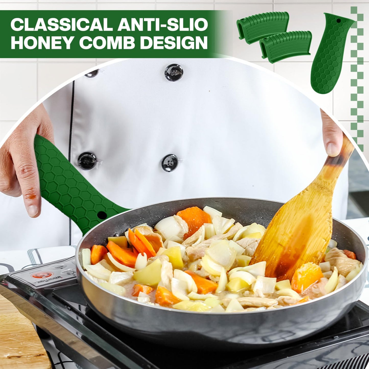 Patelai 8 Pcs Silicone Pot Holders Set Cast Iron Handle Cover Heat Resistant Pot Handle Covers Potholder Non Slip Reusable Pan Sleeve for Frying Pan Kitchen Supplies(Black)