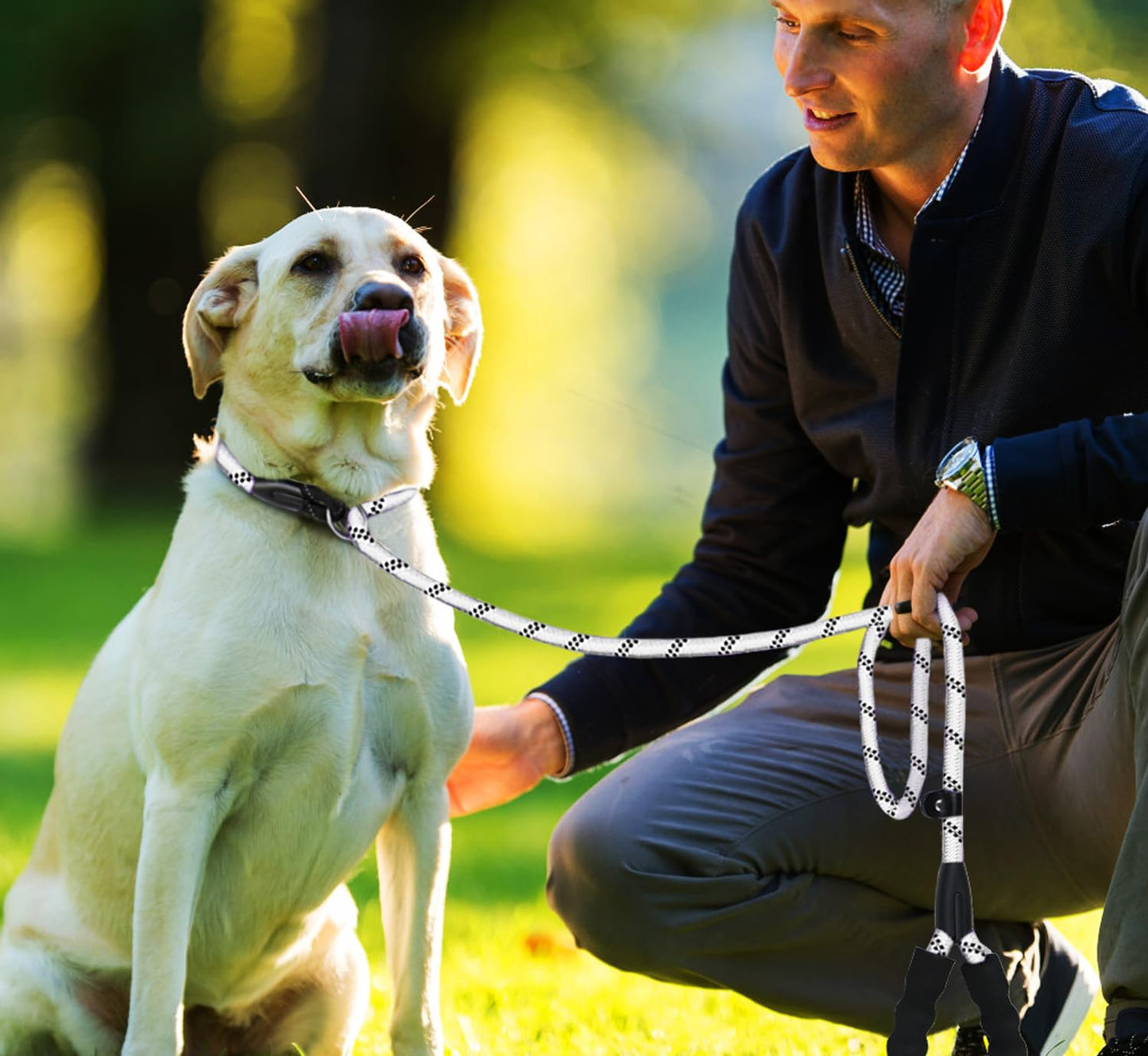 Hundeleine, 1,8 m lange, robuste Hundeleine, strapazierfähige Premium-Qualität, starke Seil-Schlupfleine mit komfortablem, gepolstertem Griff und hochreflektierenden Fäden für kleine, mittlere und große Hunde, (Schwarz) 