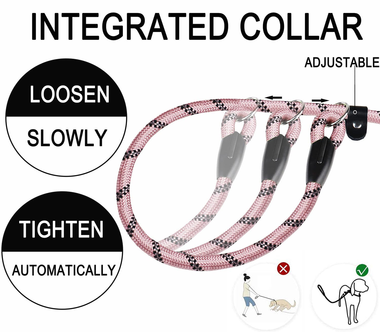 Hundeleine, 1,8 m lange, robuste Hundeleine, strapazierfähige Premium-Qualität, starke Seil-Schlupfleine mit komfortablem, gepolstertem Griff und hochreflektierenden Fäden für kleine, mittlere und große Hunde, (Schwarz) 
