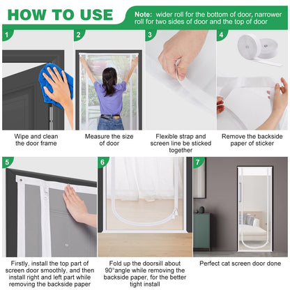 Verstärkte Katzenschutztür, 35,5 x 82 Zoll (ca. 90 x 208 cm), robuste, haustiersichere Tür mit beidseitigem Reißverschluss, verhindert, dass Hunde und Katzen aus dem Haus, Schlafzimmer, Wohnzimmer, Küche oder von der Terrasse entkommen. 