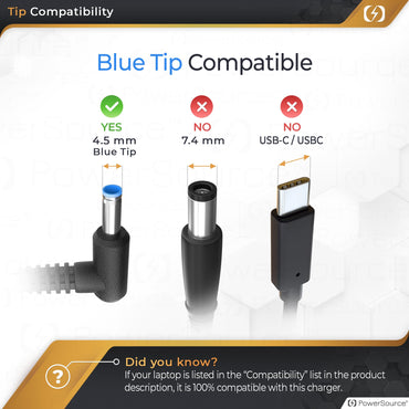 PowerSource 19,5 V 65 W 45 W UL-gelistet 4,27 m langes HP Smart Netzteil mit blauem Stecker für viele Modelle, darunter X360, Pavilion, Envy, Spectre, Elitebook, ProBook, Stream und weitere Laptop-Netzteil-Ladekabel